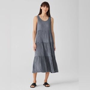 Eileen Fisher Crushed Silk Tiered Dress - Size L